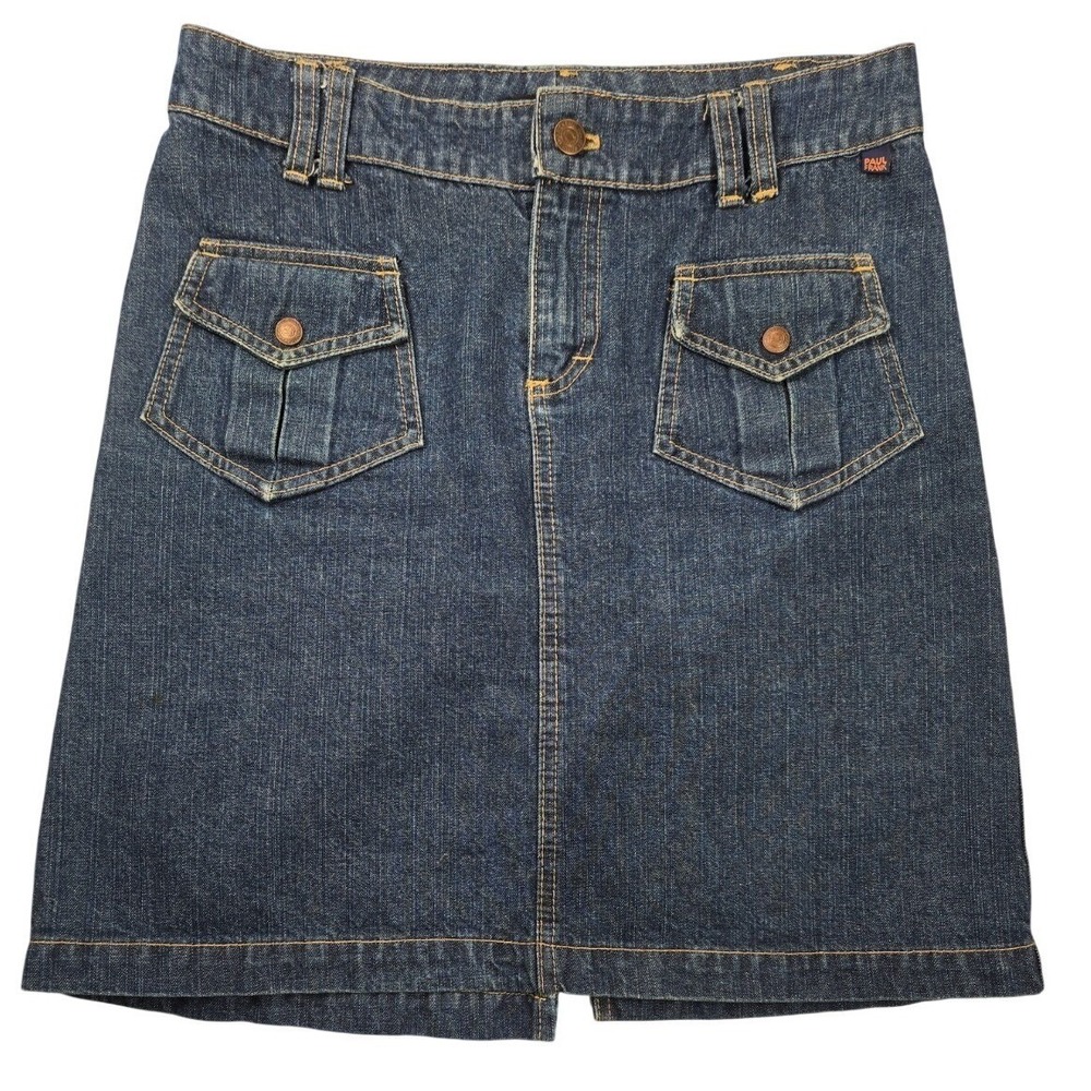 Paul Frank Denim‎ Skirt Size 5 Blue Jean Mini Utility Pockets Y2K Vintage Skirt